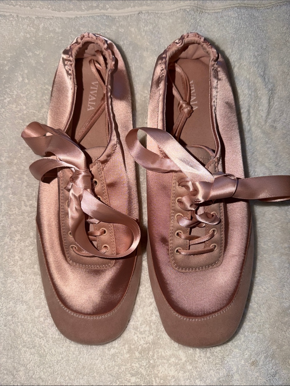 VIVAIA Satin Ribbon Lace Ballet Flats in Dusty Rose